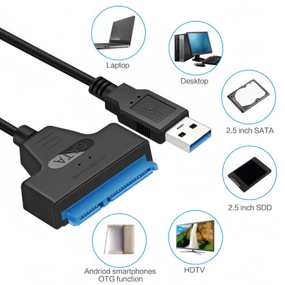 USB 3.0 to SATA III Adapter Cable - 6Gbps 2.5" HDD/SSD Converter with 22-Pin Connector for Laptop/PC (Plug & Play)