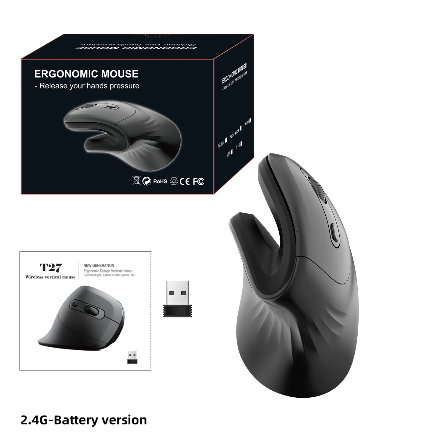 Ergonomic 2.4G USB Wireless Vertical Mouse Battery Silent Wrist Healthy Mice Mause for Laptop Computer Office Work Gamin