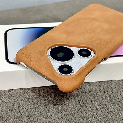Luxury Matte Leather Frameless Phone Case For Huawei Pura 70 Ultra Pro Plus Mate 60 Magnetic For Magsafe Wireless Charge Cover
