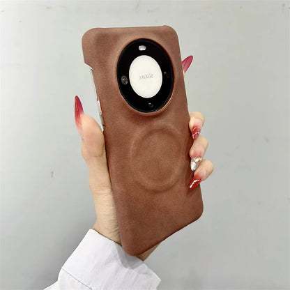 Luxury Matte Leather Frameless Phone Case For Huawei Pura 70 Ultra Pro Plus Mate 60 Magnetic For Magsafe Wireless Charge Cover