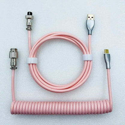 Keyboard Cable USB C For Mechanical Gaming Keyboard Double-Sleeved Wire with Detachable Metal Aviator Connector Charging Coiled