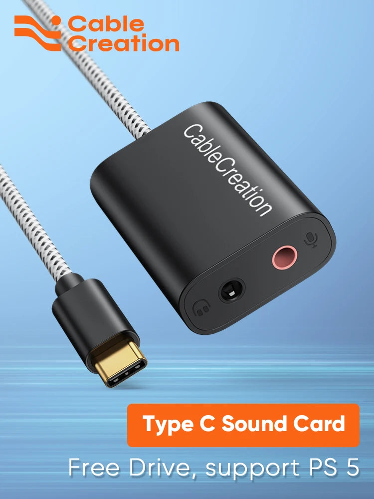 CableCreation Type C Sound Card External Stereo USB C to 3.5 mm Microphone Adapter Audio Jack For Macbook Pro iPad S20 S21Ultra