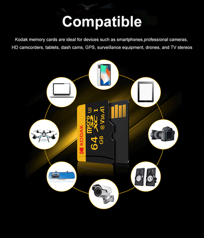 KODAK Memory Card 512GB 256GB Micro SD UP TO 100MB/s Class10 U3 32GB 64GB 128GB TF Card HD For USB Card Reader Adapter Microsd