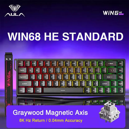 Aula Win68 HE Magnetic Switch MIni E-sports Gaming Keyboard 8k Wired Custom Hot Swap RGB Mechanical Keyboard for Pc Gamer Gift