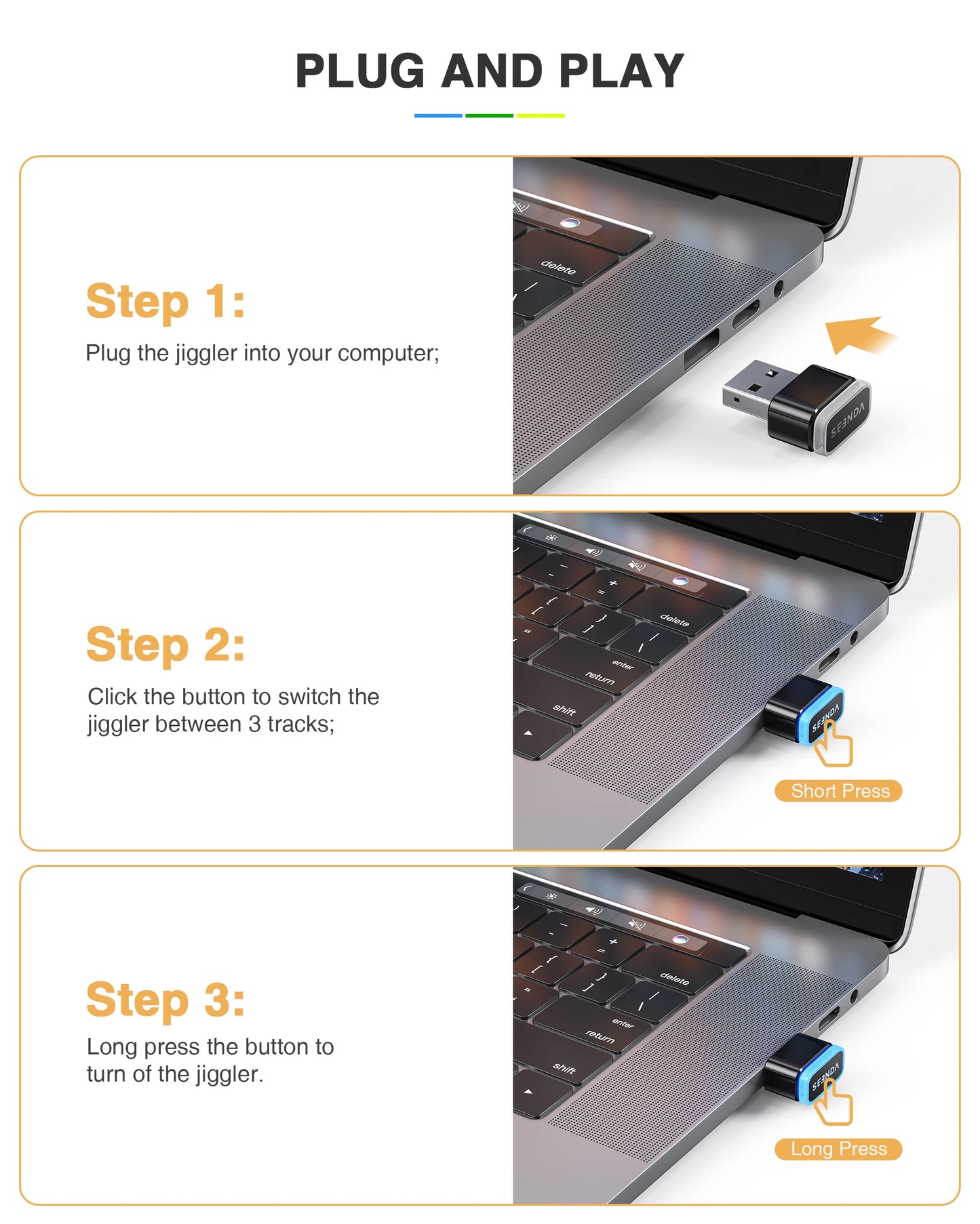 Seenda DK16 Mouse Jiggler Undetectable Mouse Mover Shaker Simulate Mice Driver-Free Keeps Computer PC Laptop Awake