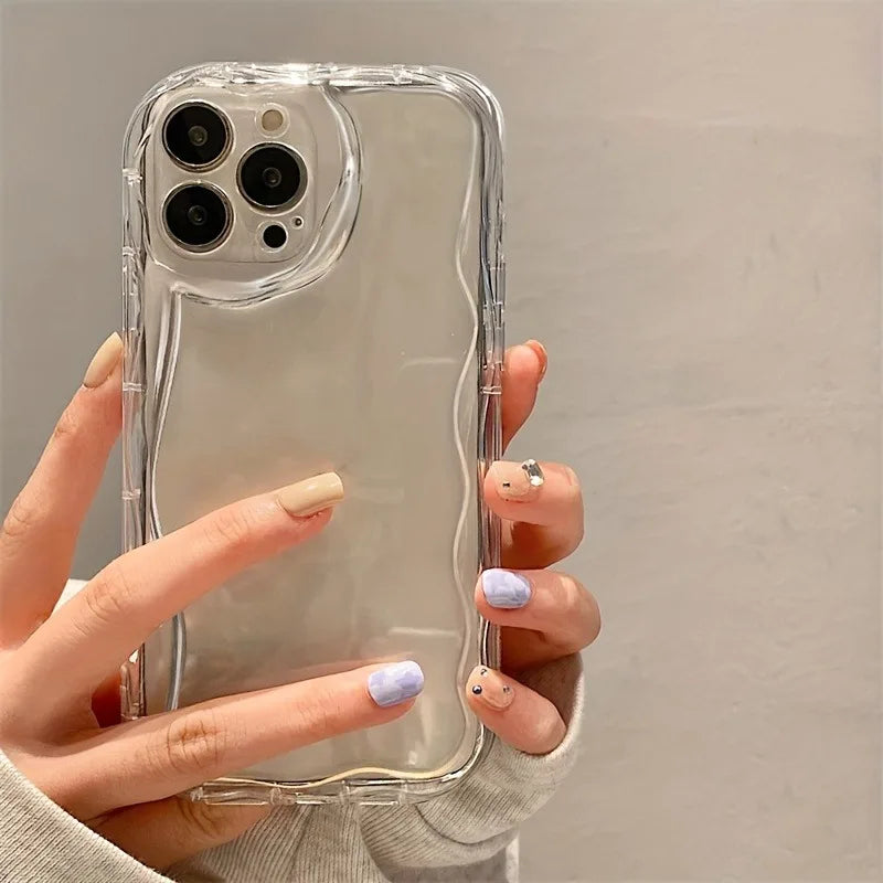 3D Wave Cute Casual Shockproof Phone Case For iPhone 17 16 Pro Max 15 14 13 12 11 XS X XR 7 8 Plus Camera Lens Protection Cover