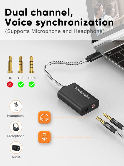 CableCreation Type C Sound Card External Stereo USB C to 3.5 mm Microphone Adapter Audio Jack For Macbook Pro iPad S20 S21Ultra
