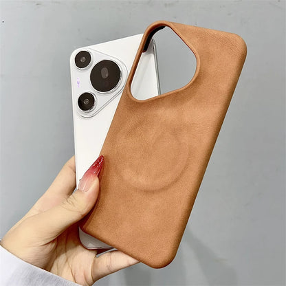 Luxury Matte Leather Frameless Phone Case For Huawei Pura 70 Ultra Pro Plus Mate 60 Magnetic For Magsafe Wireless Charge Cover