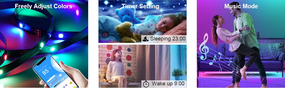 WS2812B LED Lights Kit Bluetooth App Music WS2812 Strip Light Dream Color Addressable for Room Kitchen TV Backlight 1m-20m DC5V