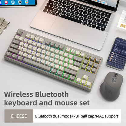 FREEWOLF M87 Wireless Keyboard and Mouse Set, 87keys Bluetooth Dual Mode Keyboard Mouse Kit with Rainbow-light RGB,PBT Ballcaps