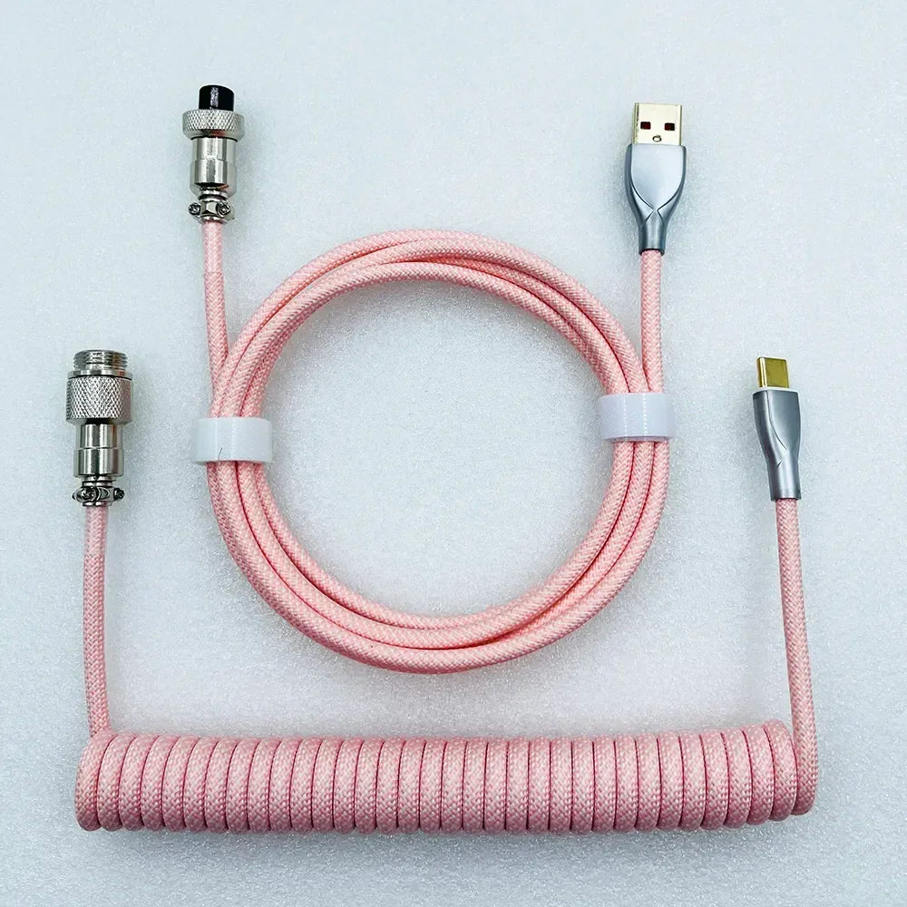 Keyboard Cable USB C For Mechanical Gaming Keyboard Double-Sleeved Wire with Detachable Metal Aviator Connector Charging Coiled