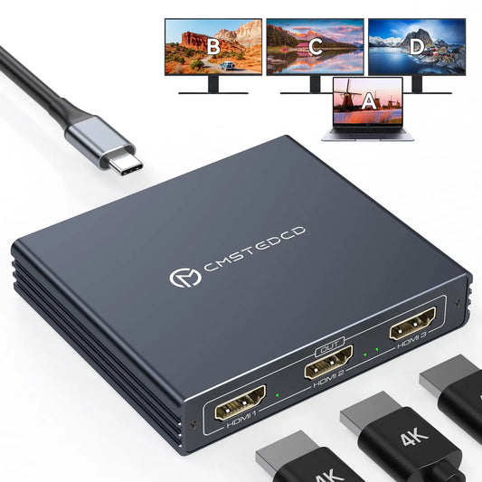 4K@60Hz USB-C to 3 HDMI Adapter ,1 in 3 Out HDMI Splitter Support Extended Mode on Windows for Thunderbolt 3,with 100W PD