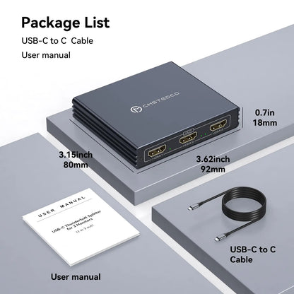 4K@60Hz USB-C to 3 HDMI Adapter ,1 in 3 Out HDMI Splitter Support Extended Mode on Windows for Thunderbolt 3,with 100W PD