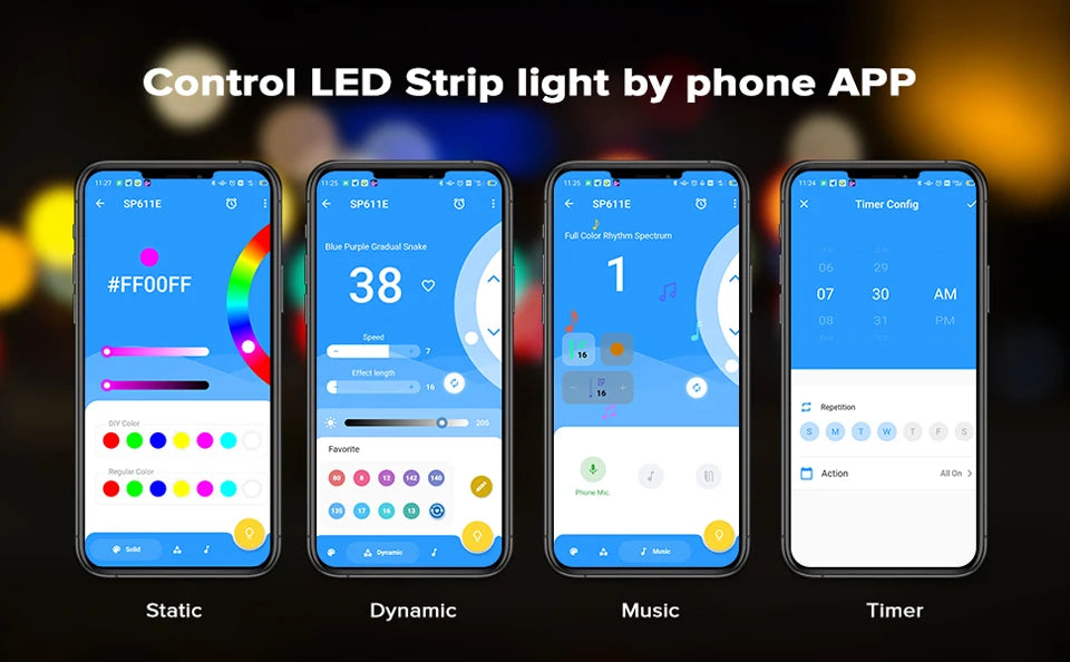 WS2812B LED Lights Kit Bluetooth App Music WS2812 Strip Light Dream Color Addressable for Room Kitchen TV Backlight 1m-20m DC5V