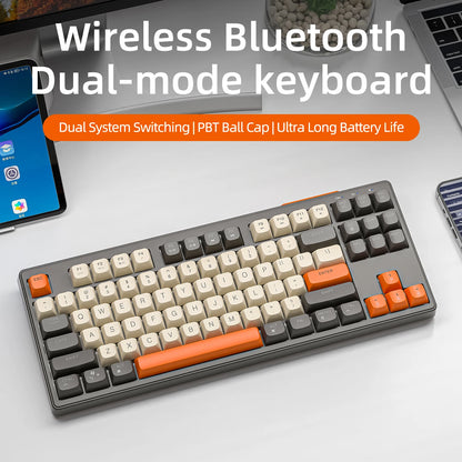 FREEWOLF M87 Wireless Keyboard and Mouse Set, 87keys Bluetooth Dual Mode Keyboard Mouse Kit with Rainbow-light RGB,PBT Ballcaps