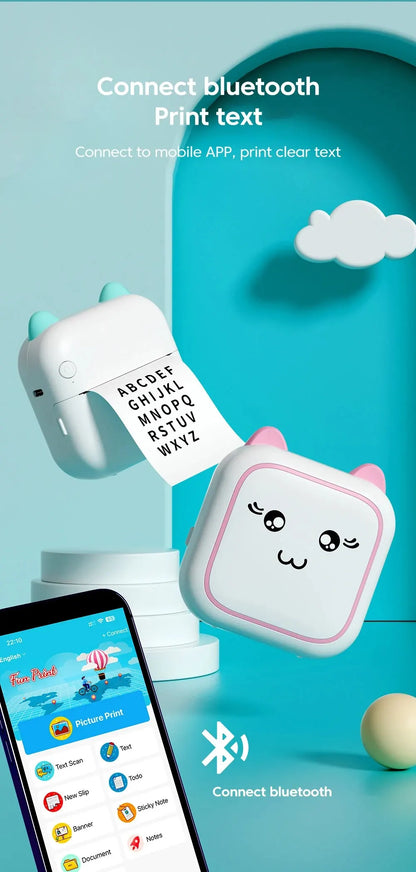 Portable Mini Thermal Photo Printer Cordless Label Printer Rechargeable Design Compact for Text Photos and Symbols for Printing
