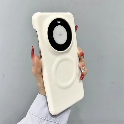 Luxury Matte Leather Frameless Phone Case For Huawei Pura 70 Ultra Pro Plus Mate 60 Magnetic For Magsafe Wireless Charge Cover