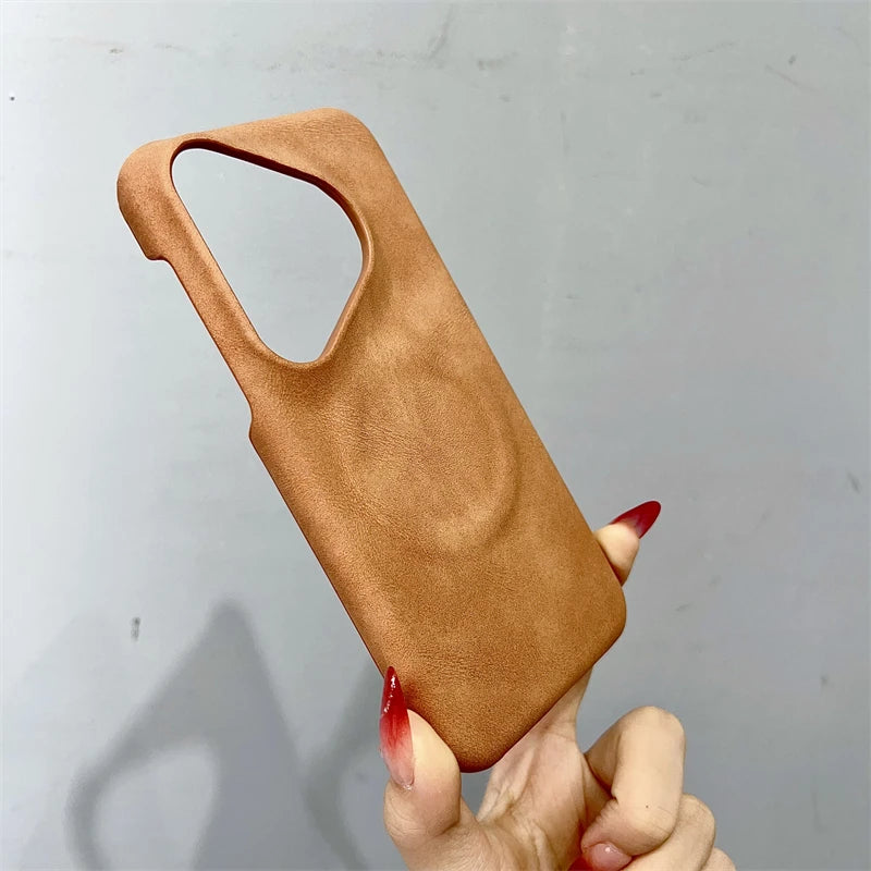 Luxury Matte Leather Frameless Phone Case For Huawei Pura 70 Ultra Pro Plus Mate 60 Magnetic For Magsafe Wireless Charge Cover