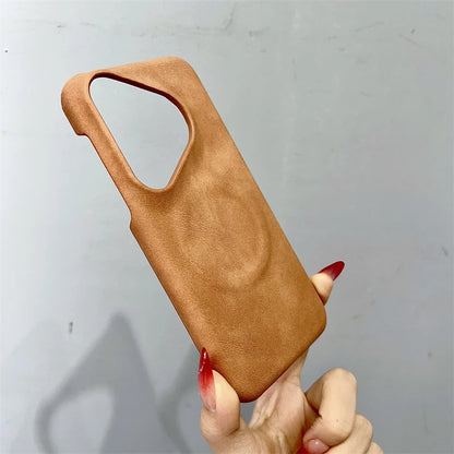 Luxury Matte Leather Frameless Phone Case For Huawei Pura 70 Ultra Pro Plus Mate 60 Magnetic For Magsafe Wireless Charge Cover