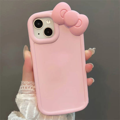 Korean Cute 3D Pink Bowknot Soft Silicone Oval Phone Case For iPhone 14 13 12 11 Pro Max X XR Soild Color Shockproof Back Cover