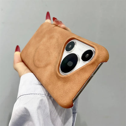 Luxury Matte Leather Frameless Phone Case For Huawei Pura 70 Ultra Pro Plus Mate 60 Magnetic For Magsafe Wireless Charge Cover