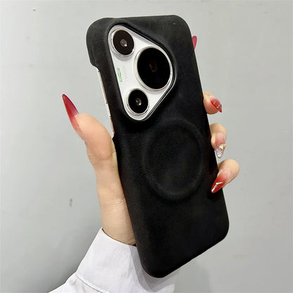 Luxury Matte Leather Frameless Phone Case For Huawei Pura 70 Ultra Pro Plus Mate 60 Magnetic For Magsafe Wireless Charge Cover