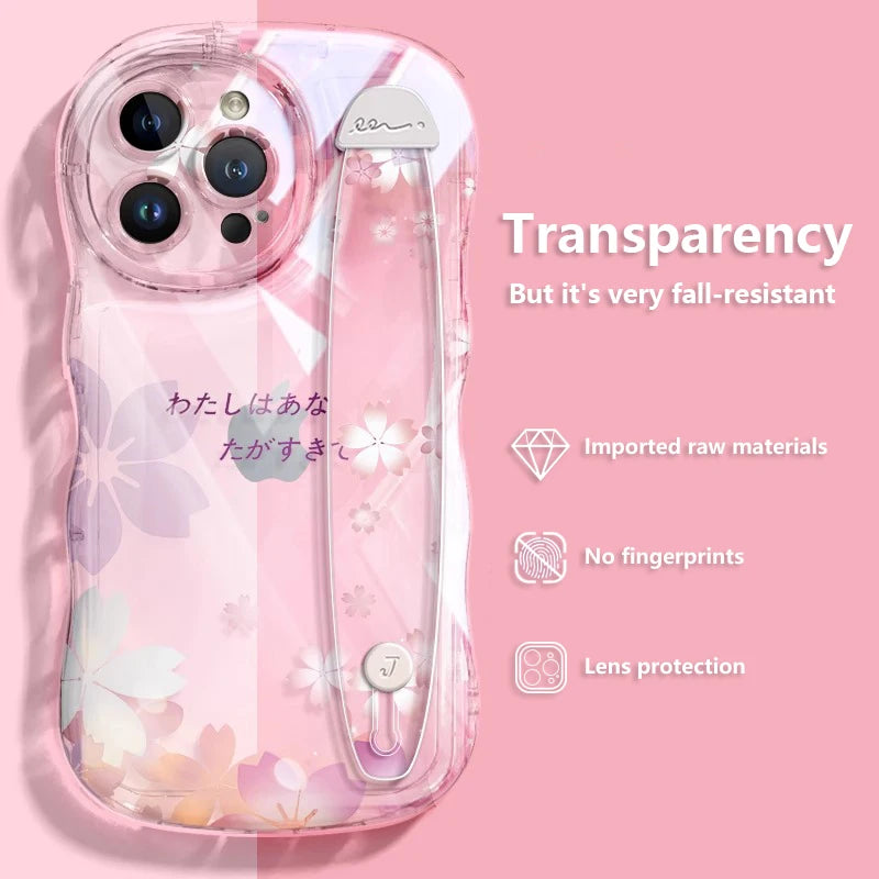 Deluxe Transparency Wrist Band Bracket Applicable Iphone 11 12 13 14 15 Pro Max Soft Silicone Cell Phone Case Anti-fall Lovers
