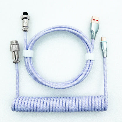 Keyboard Cable USB C For Mechanical Gaming Keyboard Double-Sleeved Wire with Detachable Metal Aviator Connector Charging Coiled