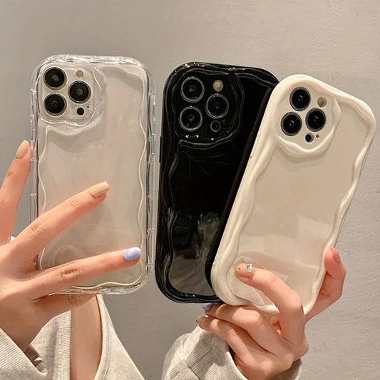 3D Wave Cute Casual Shockproof Phone Case For iPhone 17 16 Pro Max 15 14 13 12 11 XS X XR 7 8 Plus Camera Lens Protection Cover