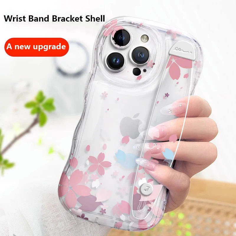 Deluxe Transparency Wrist Band Bracket Applicable Iphone 11 12 13 14 15 Pro Max Soft Silicone Cell Phone Case Anti-fall Lovers