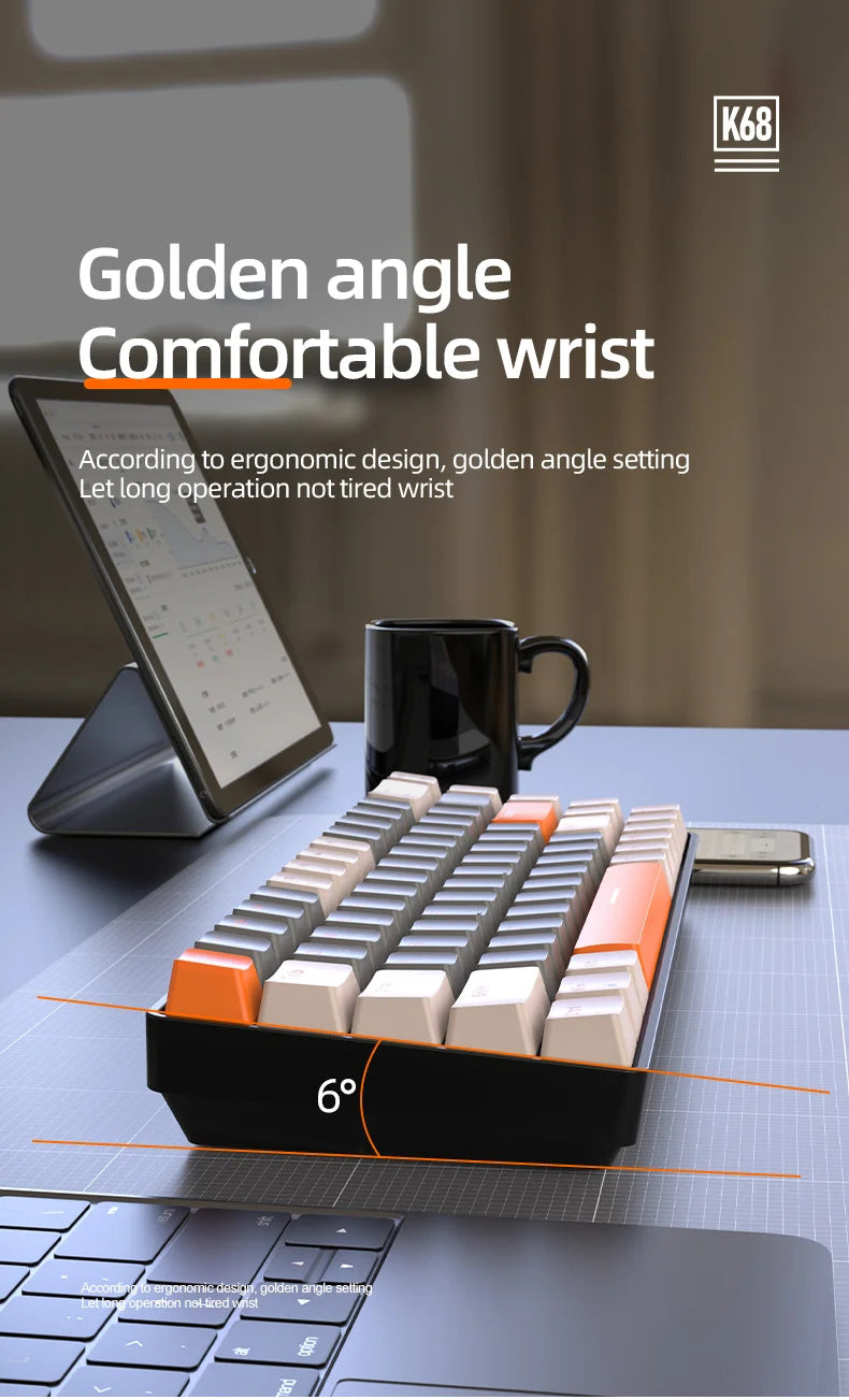 60% Wireless Mechanical Keyboard Bluetooth Dual Mode Hot-Swap Ziyoulang K68 Mini Keyboard 68-Key Red Switch for PC/IPhone iPad