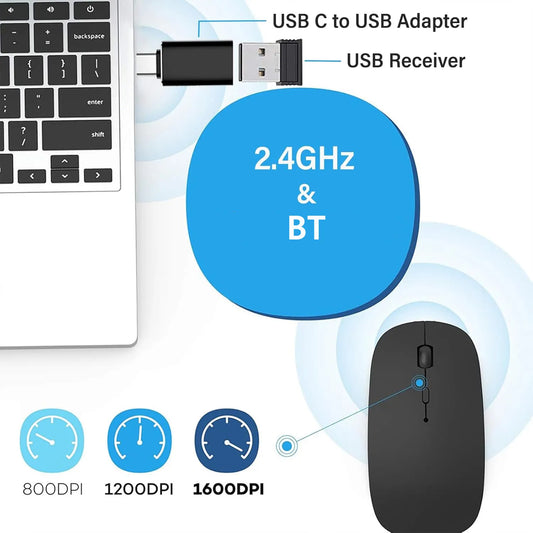Wireless Mouse Rechargeable Dual Modes Bluetooth-combatible 2.4G USB Computer Mice For Laptop iPad Tablet Notebook Gaming Mouse
