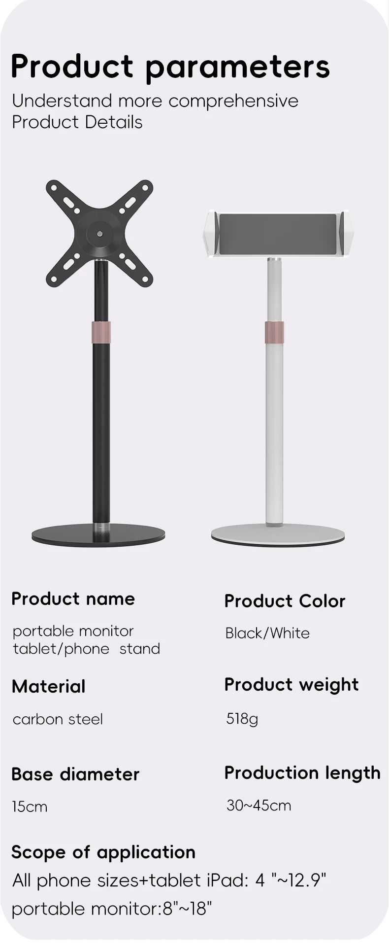 Kimdoole VESA Monitor Desk Mount Single Monitor Stands Freestanding Fits 13'' to 18'' Computer Screen with Height Adjustable