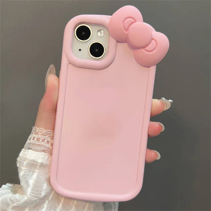 Korean Cute 3D Pink Bowknot Soft Silicone Oval Phone Case For iPhone 14 13 12 11 Pro Max X XR Soild Color Shockproof Back Cover