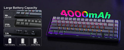 Aula F65 65% Wireless Mechanical Keyboard RGB Backlit Hot Swappable Gasket Custom 3 Mode Gaming Keyboard with Five-Layer Padding