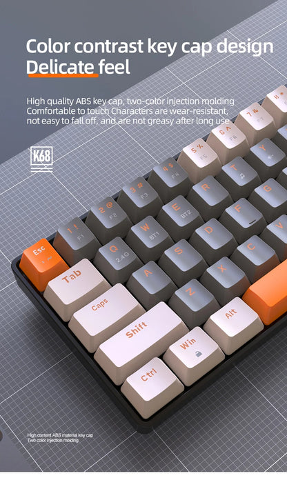60% Wireless Mechanical Keyboard Bluetooth Dual Mode Hot-Swap Ziyoulang K68 Mini Keyboard 68-Key Red Switch for PC/IPhone iPad