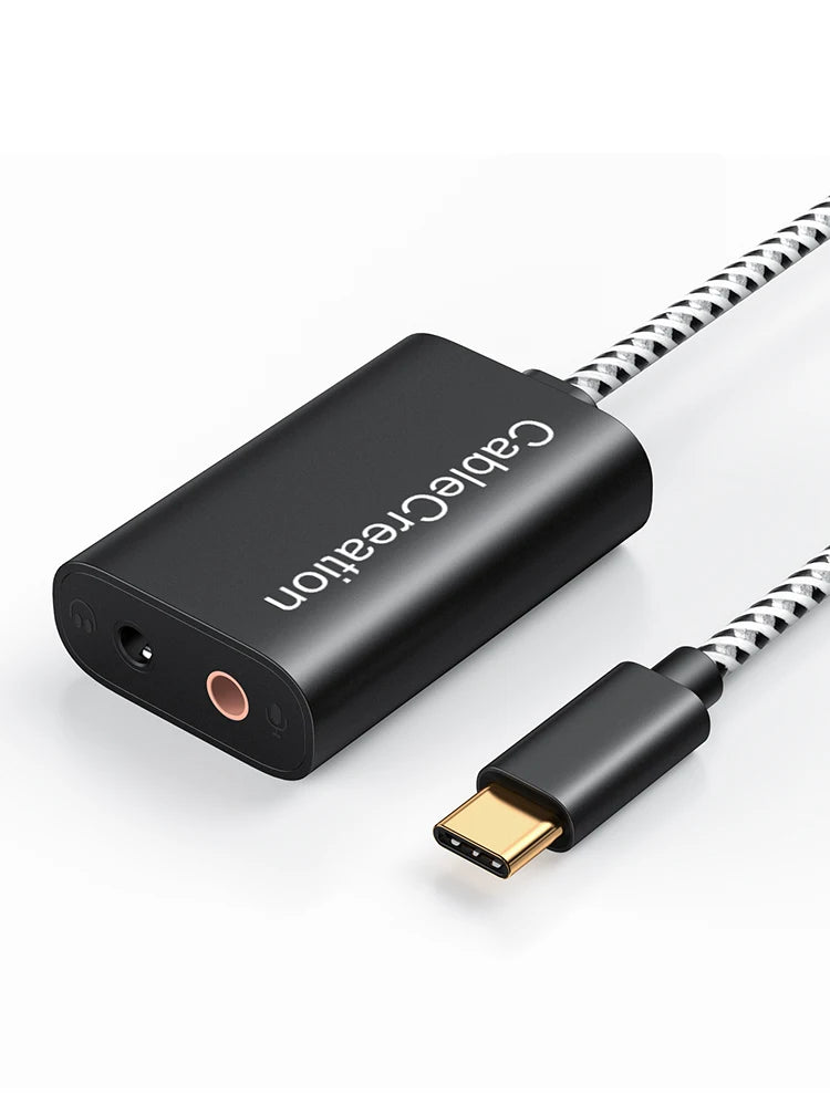 CableCreation Type C Sound Card External Stereo USB C to 3.5 mm Microphone Adapter Audio Jack For Macbook Pro iPad S20 S21Ultra