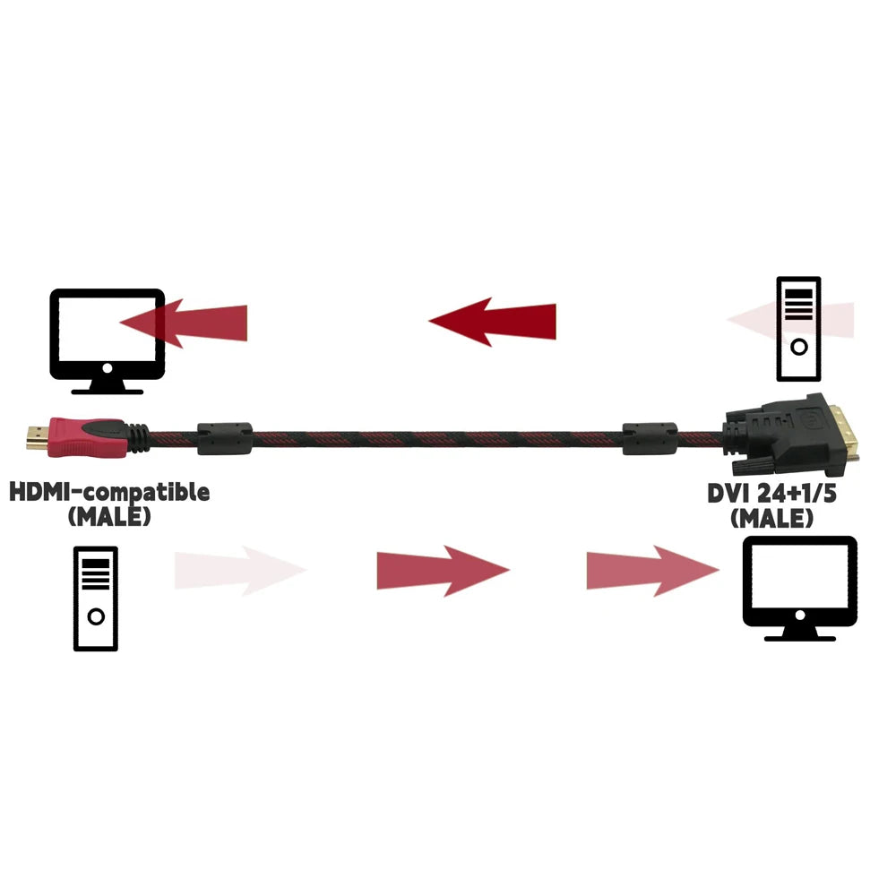 HDMI-compatible to DVI 24+1 Braided Cable With DVI 24+5 1080P HD Video Connection Computer Monitor TV Projector Converter