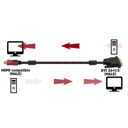HDMI-compatible to DVI 24+1 Braided Cable With DVI 24+5 1080P HD Video Connection Computer Monitor TV Projector Converter