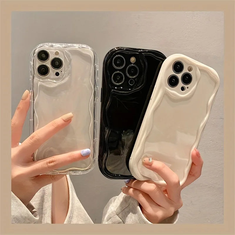 3D Wave Cute Casual Shockproof Phone Case For iPhone 17 16 Pro Max 15 14 13 12 11 XS X XR 7 8 Plus Camera Lens Protection Cover