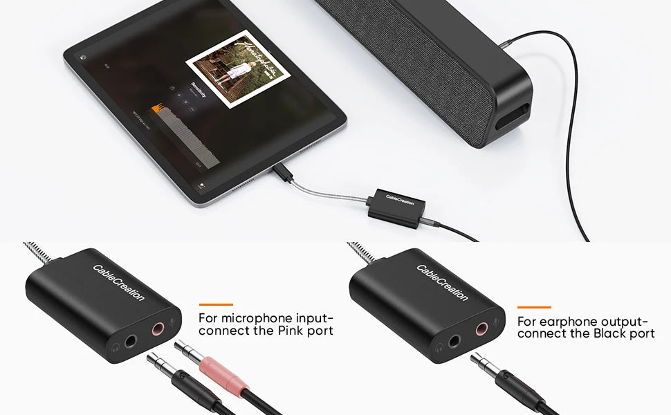 CableCreation Type C Sound Card External Stereo USB C to 3.5 mm Microphone Adapter Audio Jack For Macbook Pro iPad S20 S21Ultra