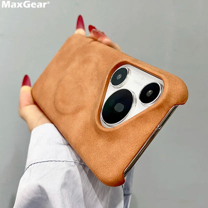 Luxury Matte Leather Frameless Phone Case For Huawei Pura 70 Ultra Pro Plus Mate 60 Magnetic For Magsafe Wireless Charge Cover