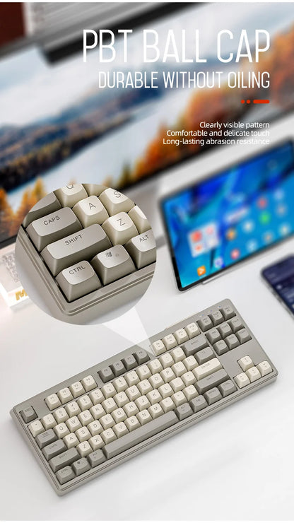 FREEWOLF M87 Wireless Keyboard and Mouse Set, 87keys Bluetooth Dual Mode Keyboard Mouse Kit with Rainbow-light RGB,PBT Ballcaps