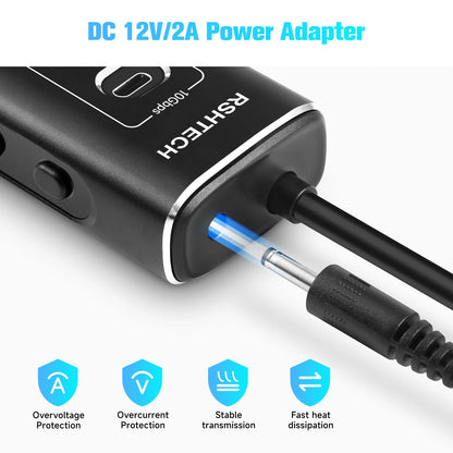 RSHTECH Powered USB Hub 7 Ports USB Extension 10Gbps USB-A and 2 USB-C Data Ports Individual On/Off Switches 12V Power Adapter