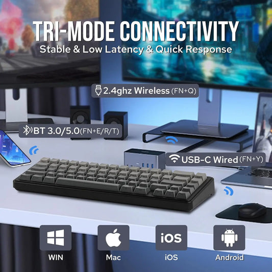 Aula F65 65% Wireless Mechanical Keyboard RGB Backlit Hot Swappable Gasket Custom 3 Mode Gaming Keyboard with Five-Layer Padding