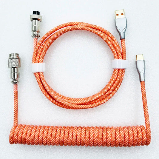 Keyboard Cable USB C For Mechanical Gaming Keyboard Double-Sleeved Wire with Detachable Metal Aviator Connector Charging Coiled