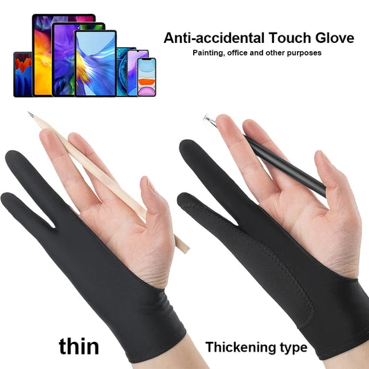 Anti-touch Painting Gloves Two-Finger Drawing Gloves for iPad Tablet Digital Board Touch Screen Oil Painting Office Art Supplies