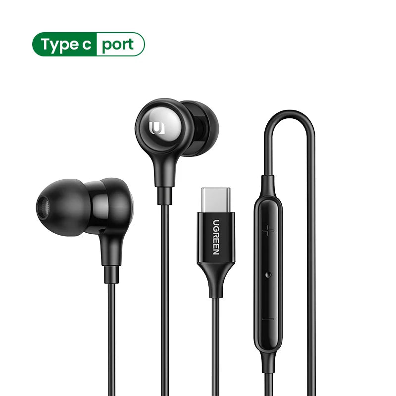 UGREEN Wired Earphone With Microphone In Ear 3.5mm Noise Cancelling USB Type C Lightning Earphones For iPhone 15 Pro Max Xiaomi