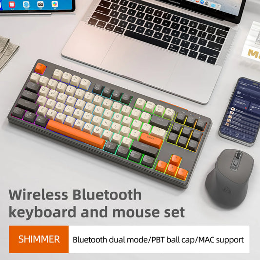 FREEWOLF M87 Wireless Keyboard and Mouse Set, 87keys Bluetooth Dual Mode Keyboard Mouse Kit with Rainbow-light RGB,PBT Ballcaps