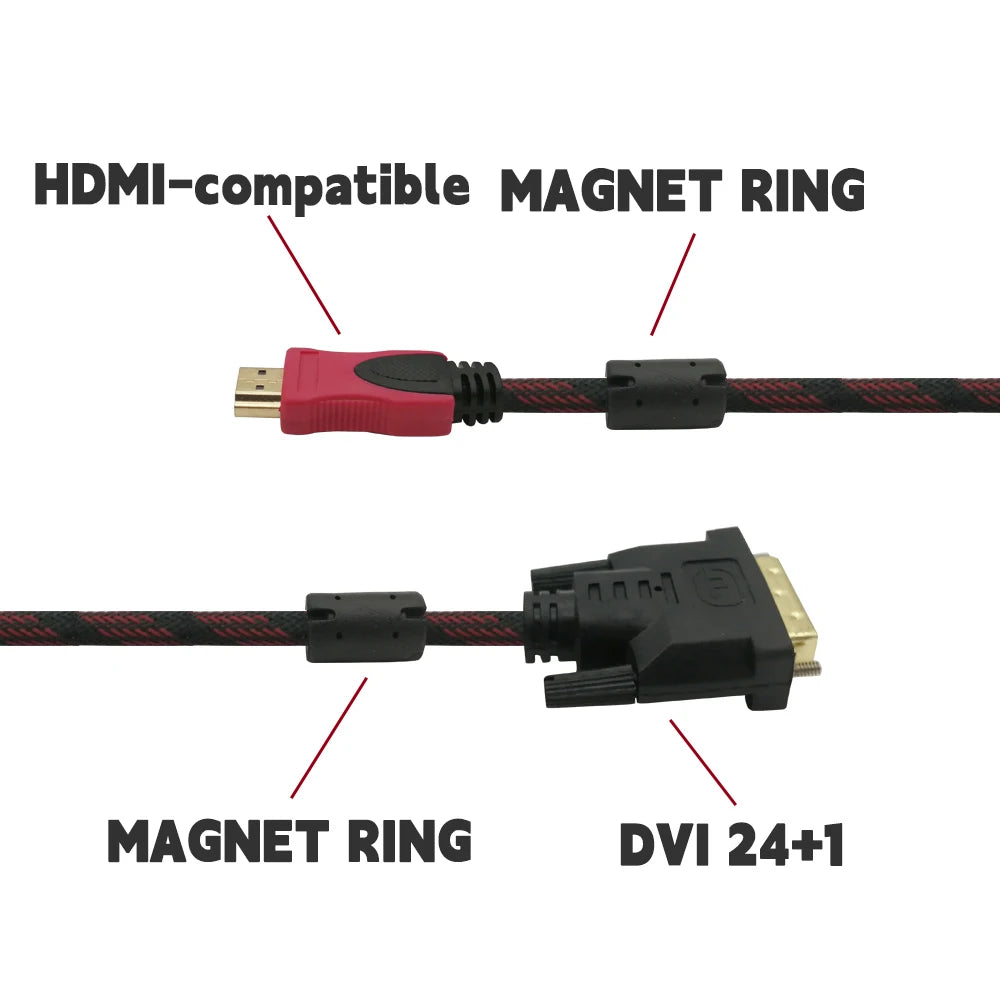 HDMI-compatible to DVI 24+1 Braided Cable With DVI 24+5 1080P HD Video Connection Computer Monitor TV Projector Converter